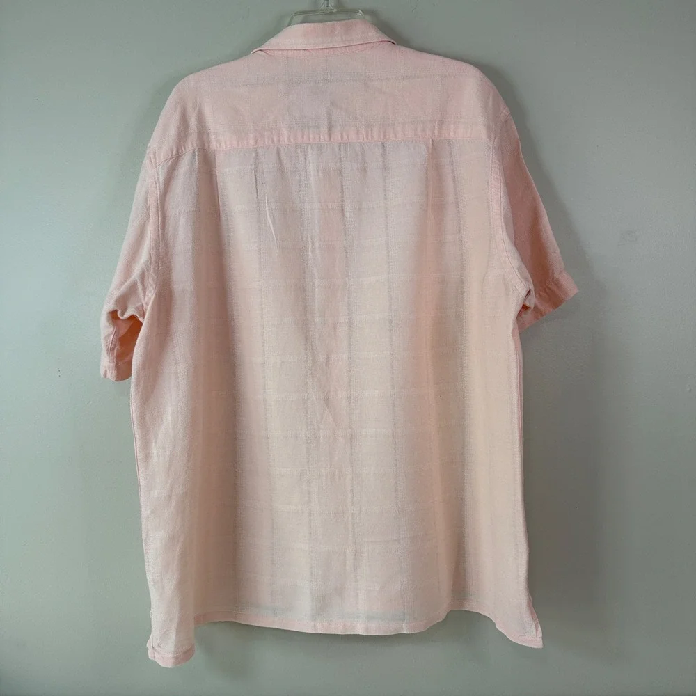Mens Coastal XL Pink Linen Cotton Windowpane Camp Shirt Resort Summer Dadcore